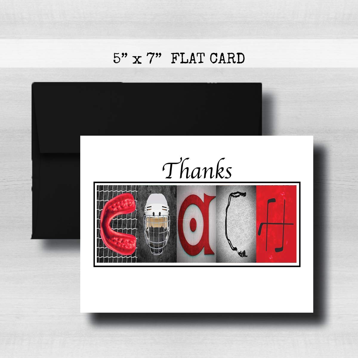 Personalized Hockey Red Coach Thank You Card, 5"x 7" FLAT CARD, Greeting Cards