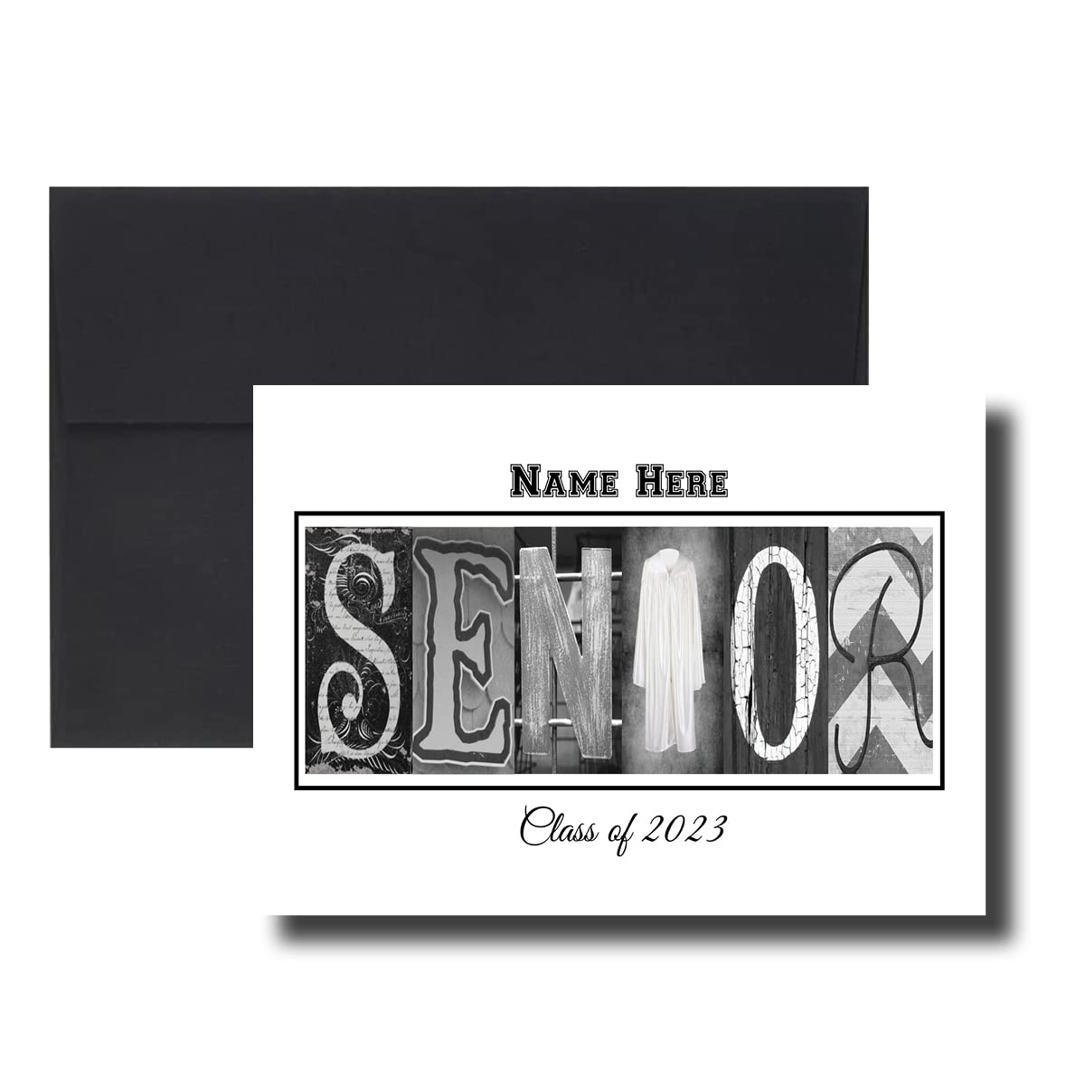 Personalized Senior Class of 2023, 2024, Graduation Cards, 5"x7" Flat or Folded Card Choice envelope color,Custom Graduation, Elegant, Letter Art, Scroll, School Color, College (ORANGE)