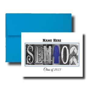 Personalized Senior Class of 2023, 2024, Graduation Cards, 5"x7" Flat or Folded Card Choice envelope color,Custom Graduation, Elegant, Letter Art, Scroll, School Color, College (ORANGE)