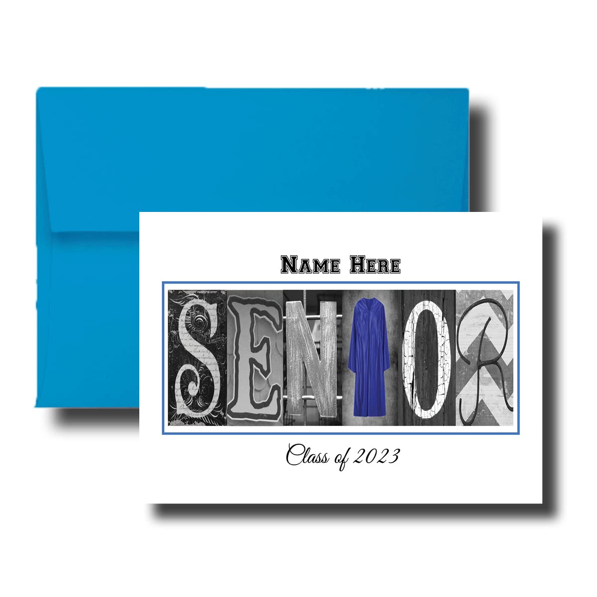 Personalized Senior Class of 2023, 2024, Graduation Cards, 5"x7" Flat or Folded Card Choice envelope color,Custom Graduation, Elegant, Letter Art, Scroll, School Color, College (ORANGE)