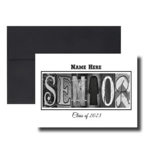 Personalized Senior Class of 2023, 2024, Graduation Cards, 5"x7" Flat or Folded Card Choice envelope color,Custom Graduation, Elegant, Letter Art, Scroll, School Color, College (ORANGE)