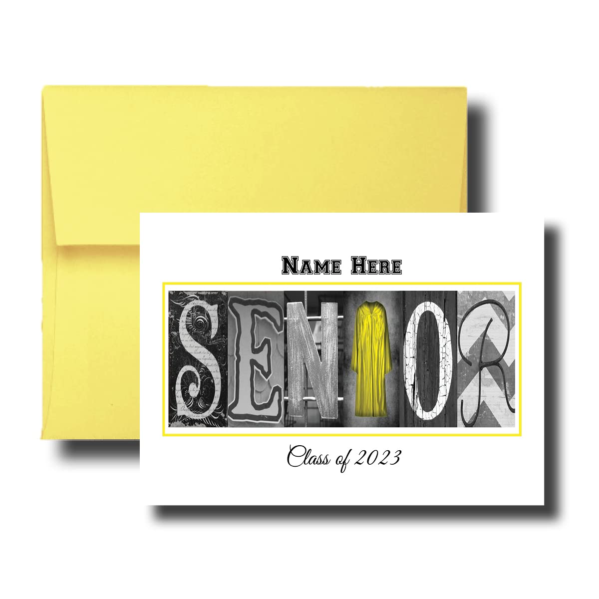 Personalized Senior Class of 2023, 2024, Graduation Cards, 5"x7" Flat or Folded Card Choice envelope color,Custom Graduation, Elegant, Letter Art, Scroll, School Color, College (ORANGE)