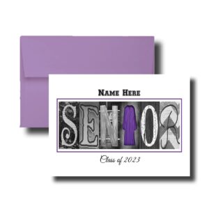 Personalized Senior Class of 2023, 2024, Graduation Cards, 5"x7" Flat or Folded Card Choice envelope color,Custom Graduation, Elegant, Letter Art, Scroll, School Color, College (ORANGE)