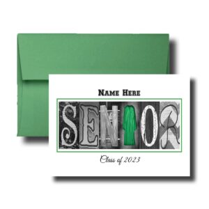 Personalized Senior Class of 2023, 2024, Graduation Cards, 5"x7" Flat or Folded Card Choice envelope color,Custom Graduation, Elegant, Letter Art, Scroll, School Color, College (ORANGE)