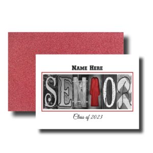 Personalized Senior Class of 2023, 2024, Graduation Cards, 5"x7" Flat or Folded Card Choice envelope color,Custom Graduation, Elegant, Letter Art, Scroll, School Color, College (ORANGE)