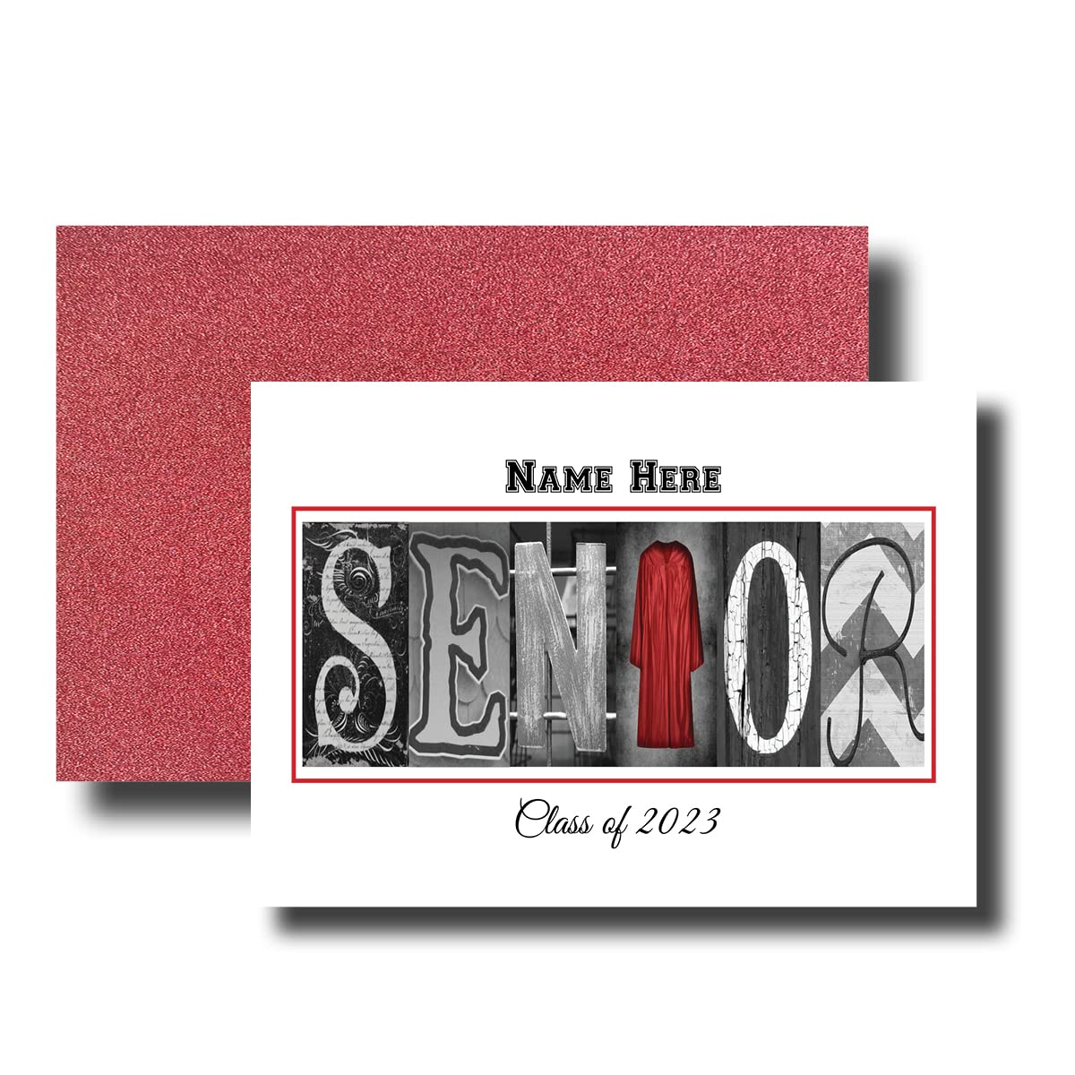 Personalized Senior Class of 2023, 2024, Graduation Cards, 5"x7" Flat or Folded Card Choice envelope color,Custom Graduation, Elegant, Letter Art, Scroll, School Color, College (ORANGE)