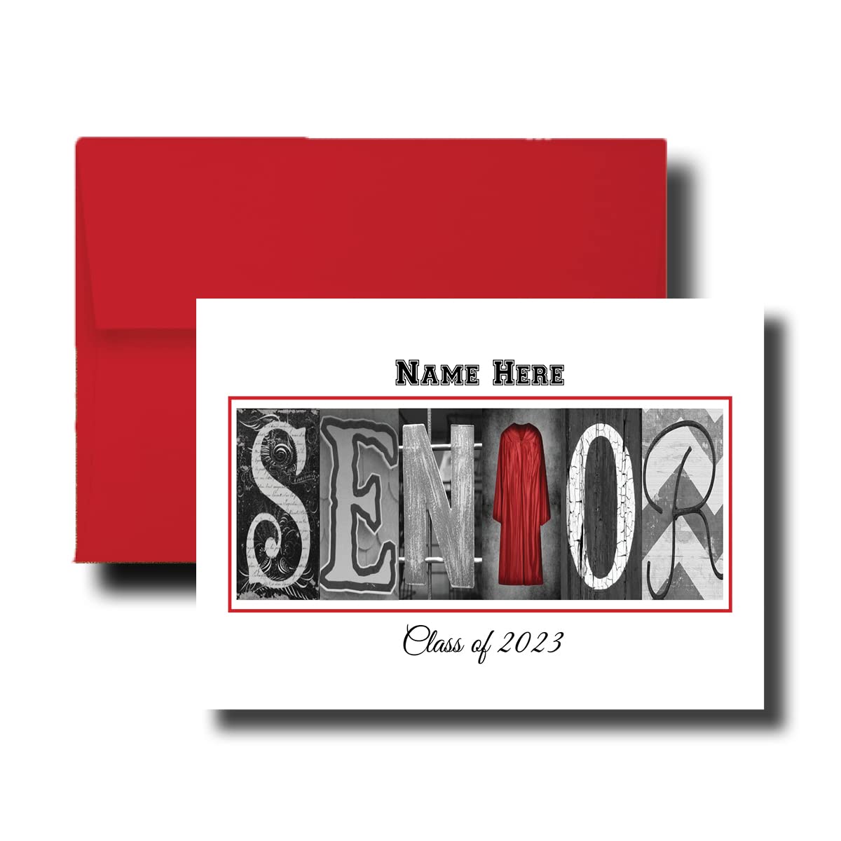 Personalized Senior Class of 2023, 2024, Graduation Cards, 5"x7" Flat or Folded Card Choice envelope color,Custom Graduation, Elegant, Letter Art, Scroll, School Color, College (ORANGE)