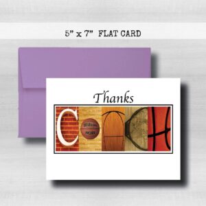 Personalized Basketball Coach Thank You Card, 5"x 7" FLAT CARD, Greeting Cards