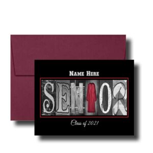 Senior Class of 2023, 2024, Graduation Cards, 5"x7" Flat or Folded Card Choice envelope color,Custom Graduation, Elegant, Letter Art, Scroll, School Color, College (Orange)