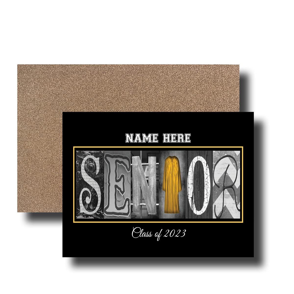 Senior Class of 2023, 2024, Graduation Cards, 5"x7" Flat or Folded Card Choice envelope color,Custom Graduation, Elegant, Letter Art, Scroll, School Color, College (Orange)