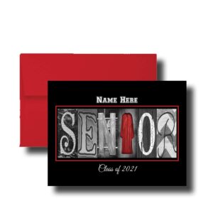 Senior Class of 2023, 2024, Graduation Cards, 5"x7" Flat or Folded Card Choice envelope color,Custom Graduation, Elegant, Letter Art, Scroll, School Color, College (Orange)