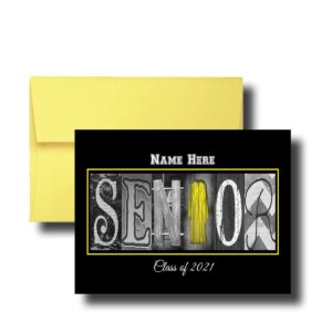 Senior Class of 2023, 2024, Graduation Cards, 5"x7" Flat or Folded Card Choice envelope color,Custom Graduation, Elegant, Letter Art, Scroll, School Color, College (Orange)