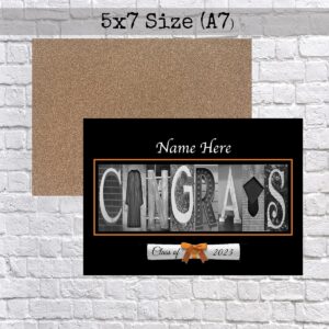 Personalized Congrats Class of 2023, 2024, Graduation Cards, 5"x7" Flat or Folded Card choice envelope color,Custom Grad, Elegant, Letter Art, Scroll, School Color, College (Orange)