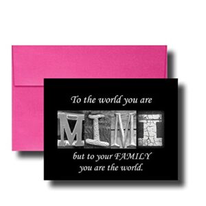 mimi card, 5" x 7" flat card mother's day cards, to the world you are mimi but to your family you are the world, godmother