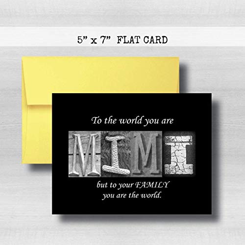 Mimi Card, 5" x 7" FLAT CARD Mother's Day Cards, To the world you are MIMI but to your family you are the world, Godmother