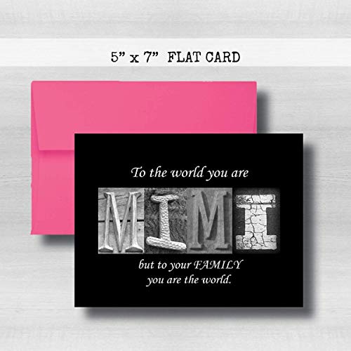 Mimi Card, 5" x 7" FLAT CARD Mother's Day Cards, To the world you are MIMI but to your family you are the world, Godmother