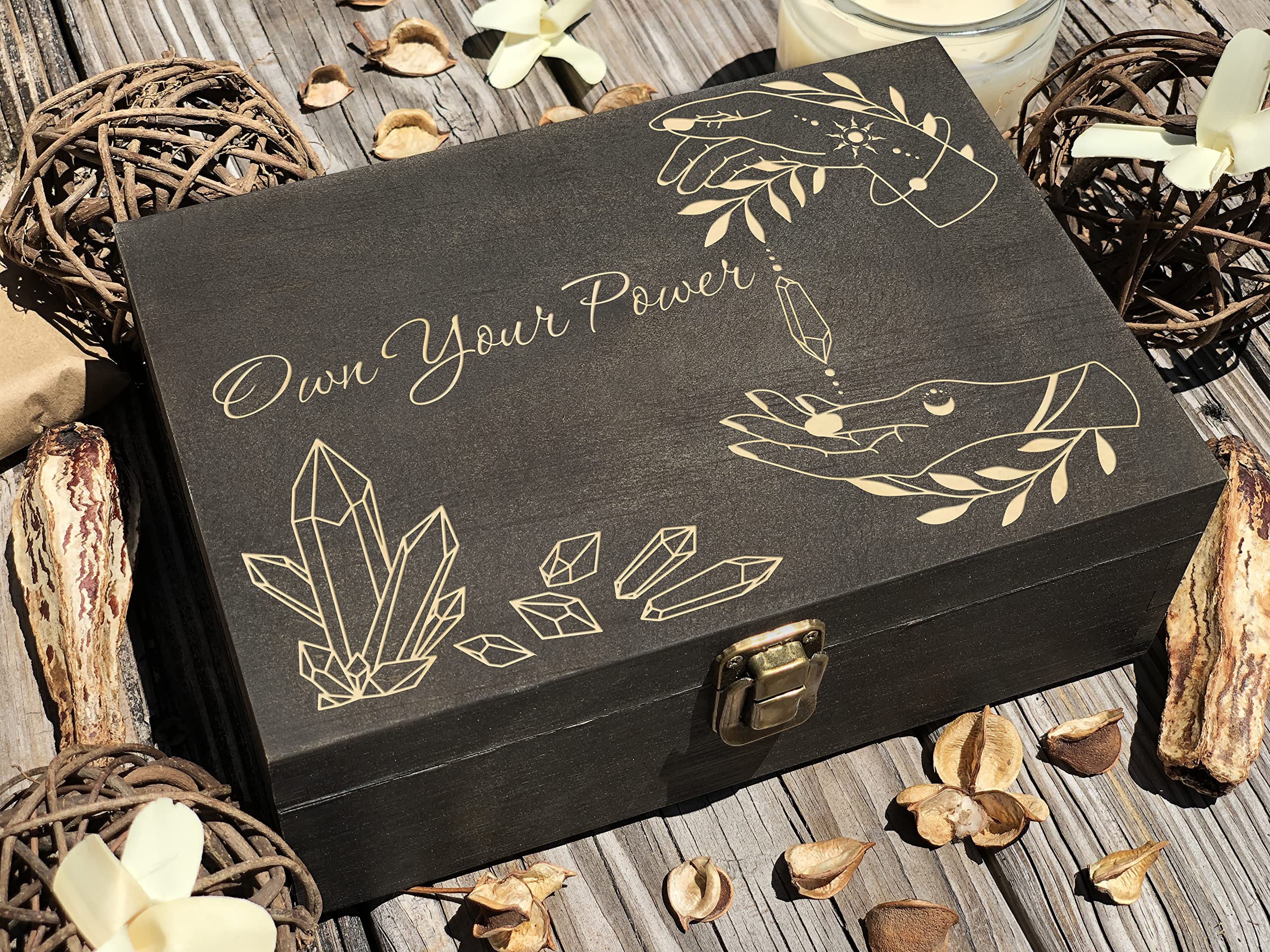 Own Your Power Box, 8.5 x 6 x 3 in, Crystal box, Engraved Box, Wooden Box, Crystal Mystery Box, Crystal Gift Box, Keepsake Box, Treasure Box, Astrology Gifts, Tarot Card Box, Storage Box, Witch Box