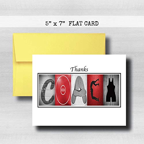 Personalized Wrestling Red Coach Thank You Card, 5"x 7" FLAT CARD, Greeting Cards