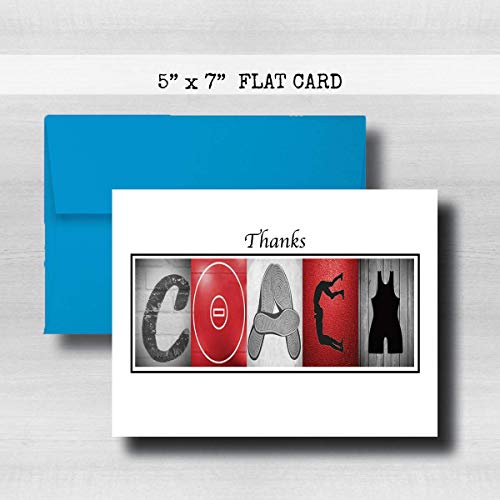 Personalized Wrestling Red Coach Thank You Card, 5"x 7" FLAT CARD, Greeting Cards