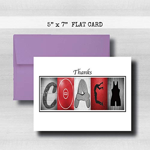 Personalized Wrestling Red Coach Thank You Card, 5"x 7" FLAT CARD, Greeting Cards