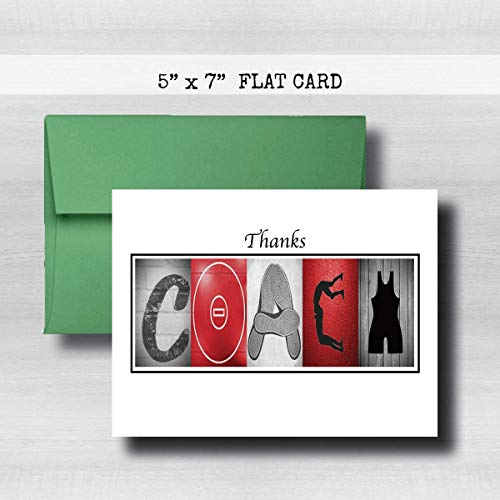 Personalized Wrestling Red Coach Thank You Card, 5"x 7" FLAT CARD, Greeting Cards