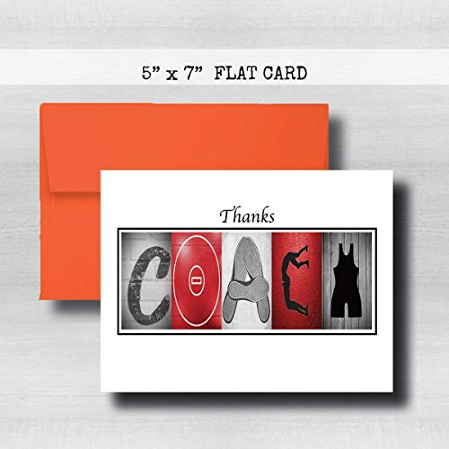 Personalized Wrestling Red Coach Thank You Card, 5"x 7" FLAT CARD, Greeting Cards