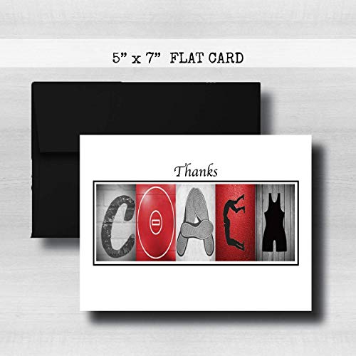 Personalized Wrestling Red Coach Thank You Card, 5"x 7" FLAT CARD, Greeting Cards