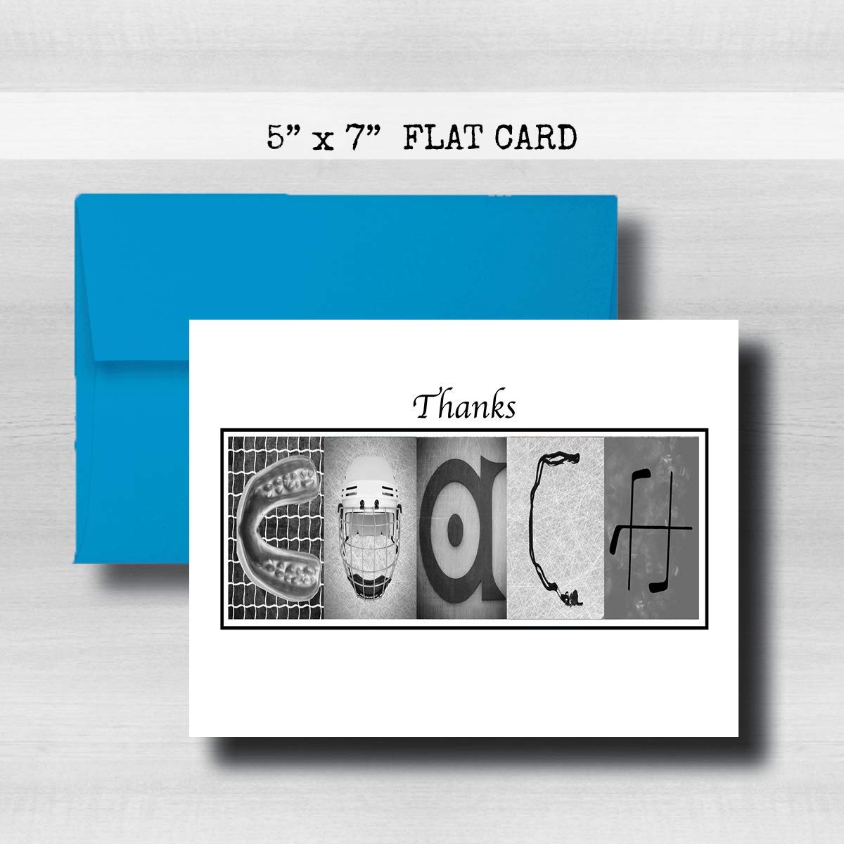 Personalized Hockey Black and White Coach Thank You Card, 5"x 7" FLAT CARD, Greeting Cards