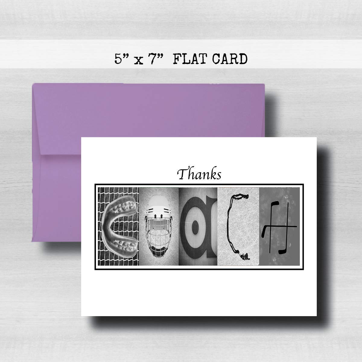 Personalized Hockey Black and White Coach Thank You Card, 5"x 7" FLAT CARD, Greeting Cards