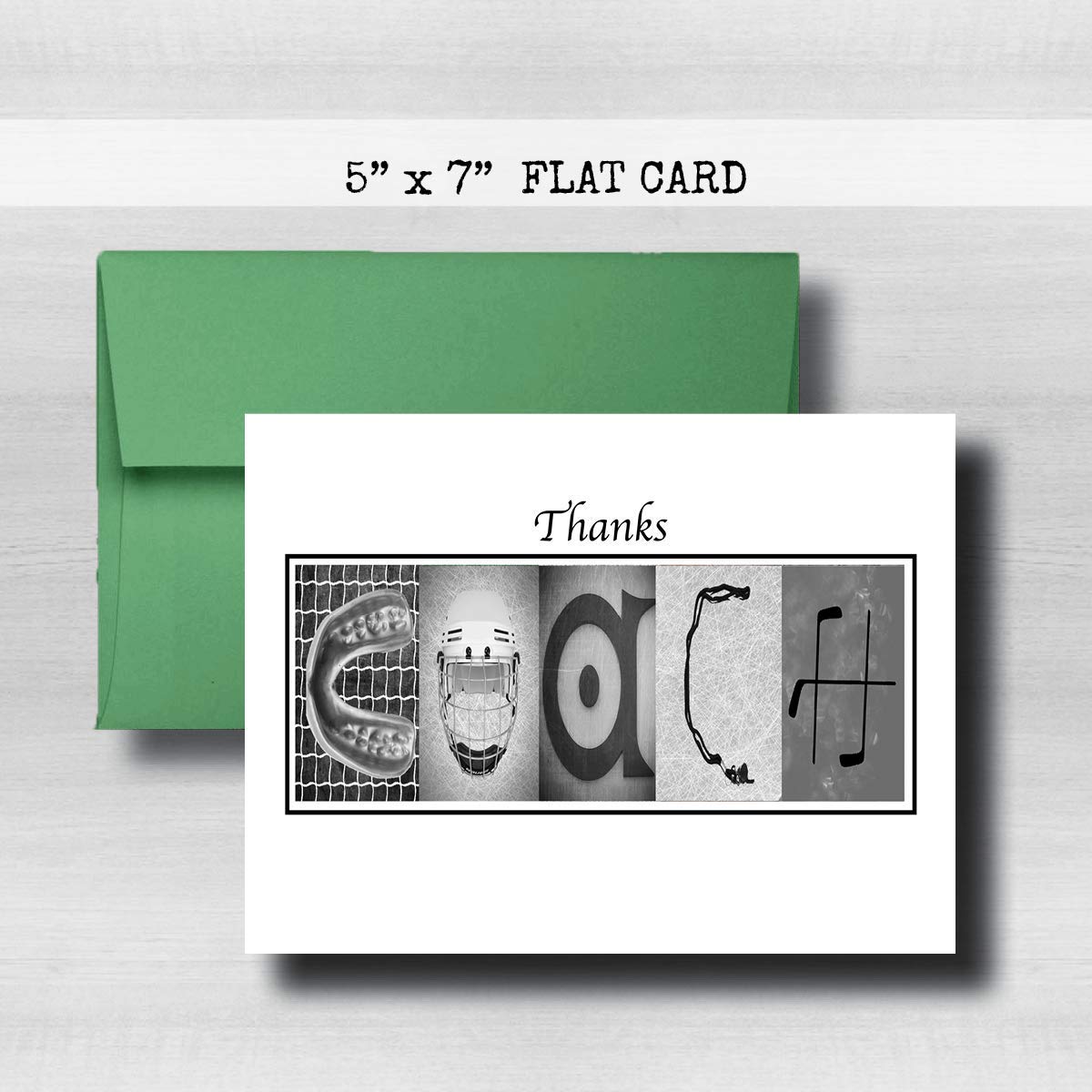 Personalized Hockey Black and White Coach Thank You Card, 5"x 7" FLAT CARD, Greeting Cards