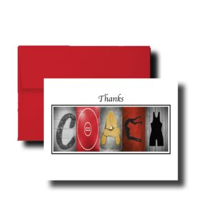 personalized wrestling red and gold coach thank you card, 5"x 7" flat card, greeting cards