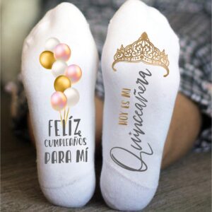 Funky Fun Socks With Sayings: Birthday Novelty Gifts, Handcrafted Unique Birthday Present, Stylish, Comfortable & Durable, Custom Designs Available, Quinceañera Collection, Happy Birthday Socks