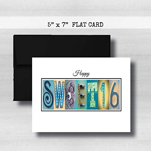 Personalized Sweet 16 Happy Birthday Card, 5" x 7" FLAT CARD, Milestone Greeting Cards