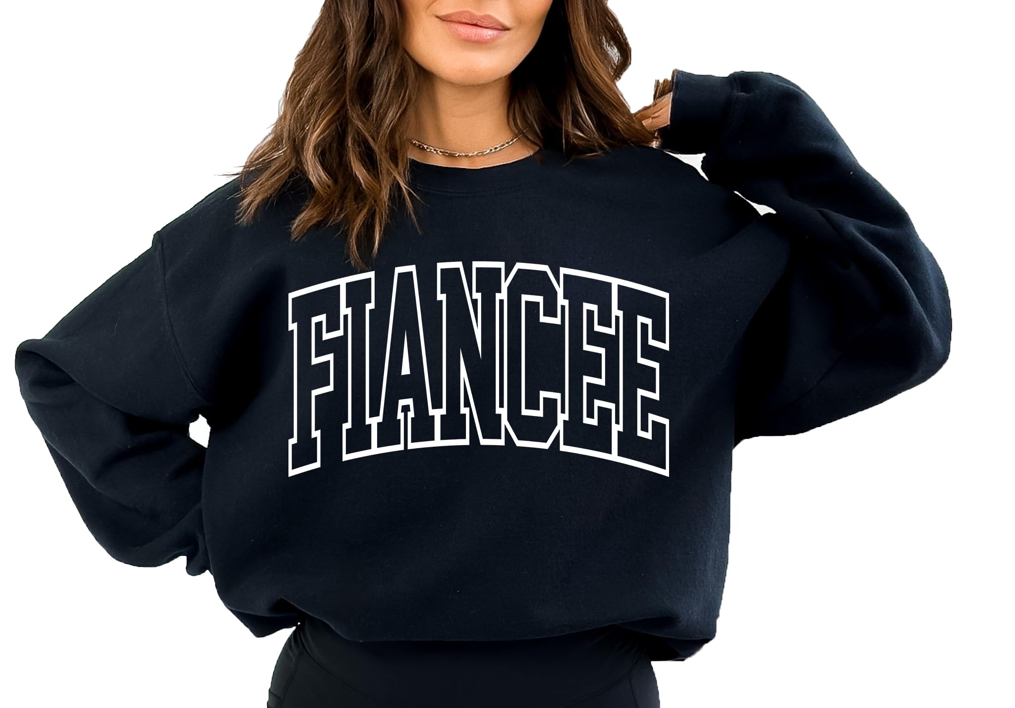 Up2ournecksinfabric - Engagement Gift - Fiance Sweatshirt - Newly Engaged - Black Crewneck Sweatshirt - Fiancee