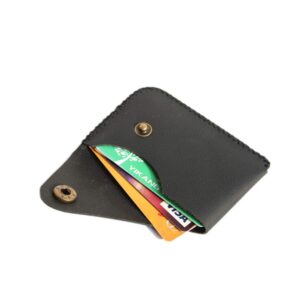 Black Hand-sewn front pocket card organizer wallet Minimalist Genuine Leather Card Case Wallet Small