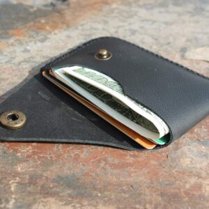 Black Hand-sewn front pocket card organizer wallet Minimalist Genuine Leather Card Case Wallet Small