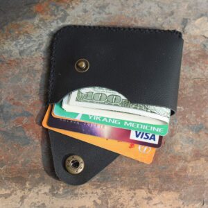 Black Hand-sewn front pocket card organizer wallet Minimalist Genuine Leather Card Case Wallet Small