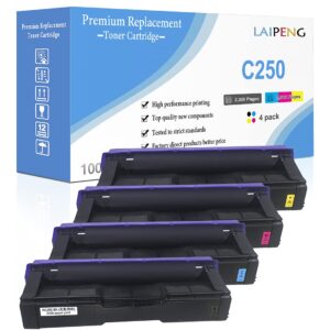 LAIPENG 4 Color Compatible Toner Cartridges SP C250 C261 High Capacity 2300 Pages for Black Cyan Magenta Yellow for RICOH Aficio SP C250DN C250SF C261SFN C261SFNw C261DNw Laser Printers