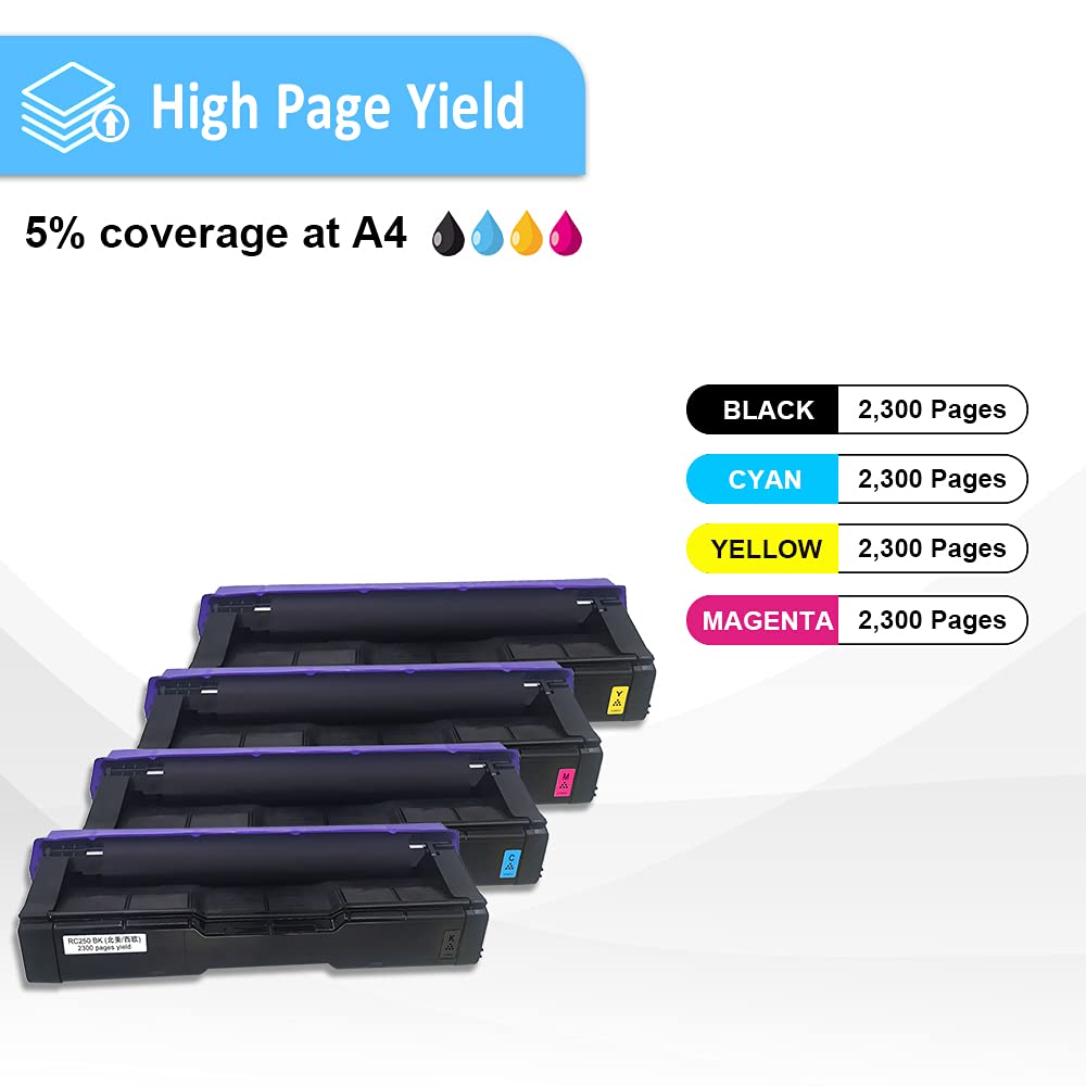 LAIPENG 4 Color Compatible Toner Cartridges SP C250 C261 High Capacity 2300 Pages for Black Cyan Magenta Yellow for RICOH Aficio SP C250DN C250SF C261SFN C261SFNw C261DNw Laser Printers