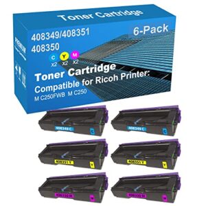 jullu 6-pack (2c+2y+2m) compatible m c250fwb, m c250 printer toner cartridge high capacity replacement for ricoh 408349+ 408351+ 408350 toner cartridge