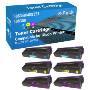 Jullu 6-Pack (2C+2Y+2M) Compatible High Capacity 408349+ 408351+ 408350 Toner Cartridge Used for Ricoh M C250FWB, M C250 Printer