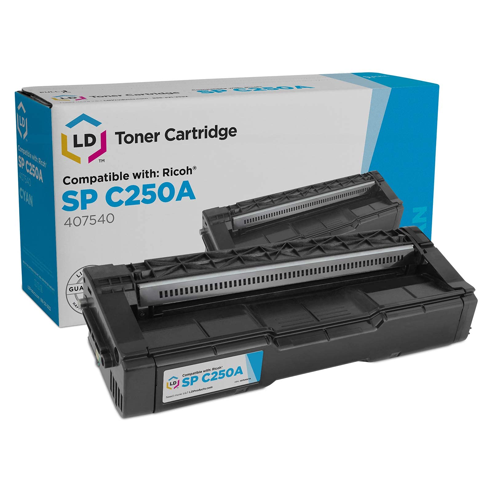 LD Replacement Toner Cartridge Compatible with Ricoh SP C250 407540 (Single Cyan Cartridge) Compatible with The Following Ricoh SP Printer Models: C250DN, C250SF