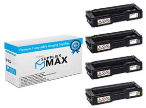 suppliesmax compatible replacement for ricoh sp-c250/sp-c260/sp-c261 series toner cartridge combo pack (bk/c/m/y) (type c250a) (40754mp)