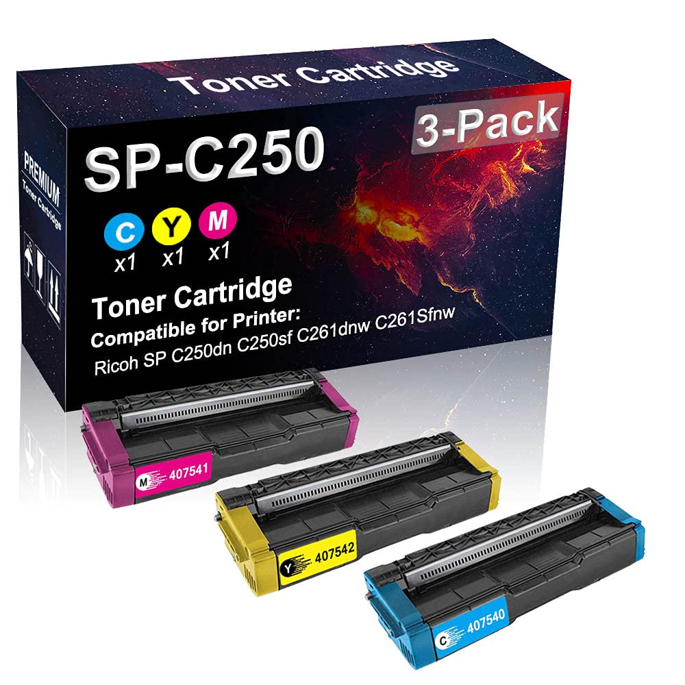 3-Pack (C+Y+M) Compatible High Capacity SP C250 (407540 407542 407541) Laser Printer Cartridge Used for Ricoh SP C250dn C250sf Printer