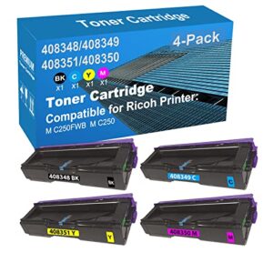 jullu 4-pack (bk+c+y+m) compatible high yield 408348+ 408349+ 408351+ 408350 laser printer toner cartridge used for ricoh m c250fwb, m c250 printer