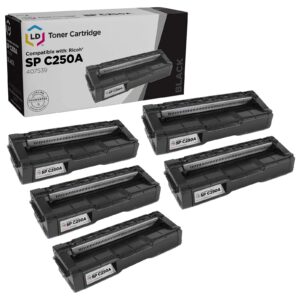 ld products compatible toner cartridge replacement for ricoh sp c250 407539 (black, 5 cartridge pack) compatible with ricoh aficio sp c250dn c250sf c261dnw c261sfnw