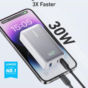 Anker Power Bank, Power IQ 3.0 Portable Charger with PD 30W Max Output (PowerCore 30W), 10,000mAh Battery Pack for iPhone 15/15 Plus/15 Pro/15 Pro Max, MacBook, Dell, Microsoft Surface, and More