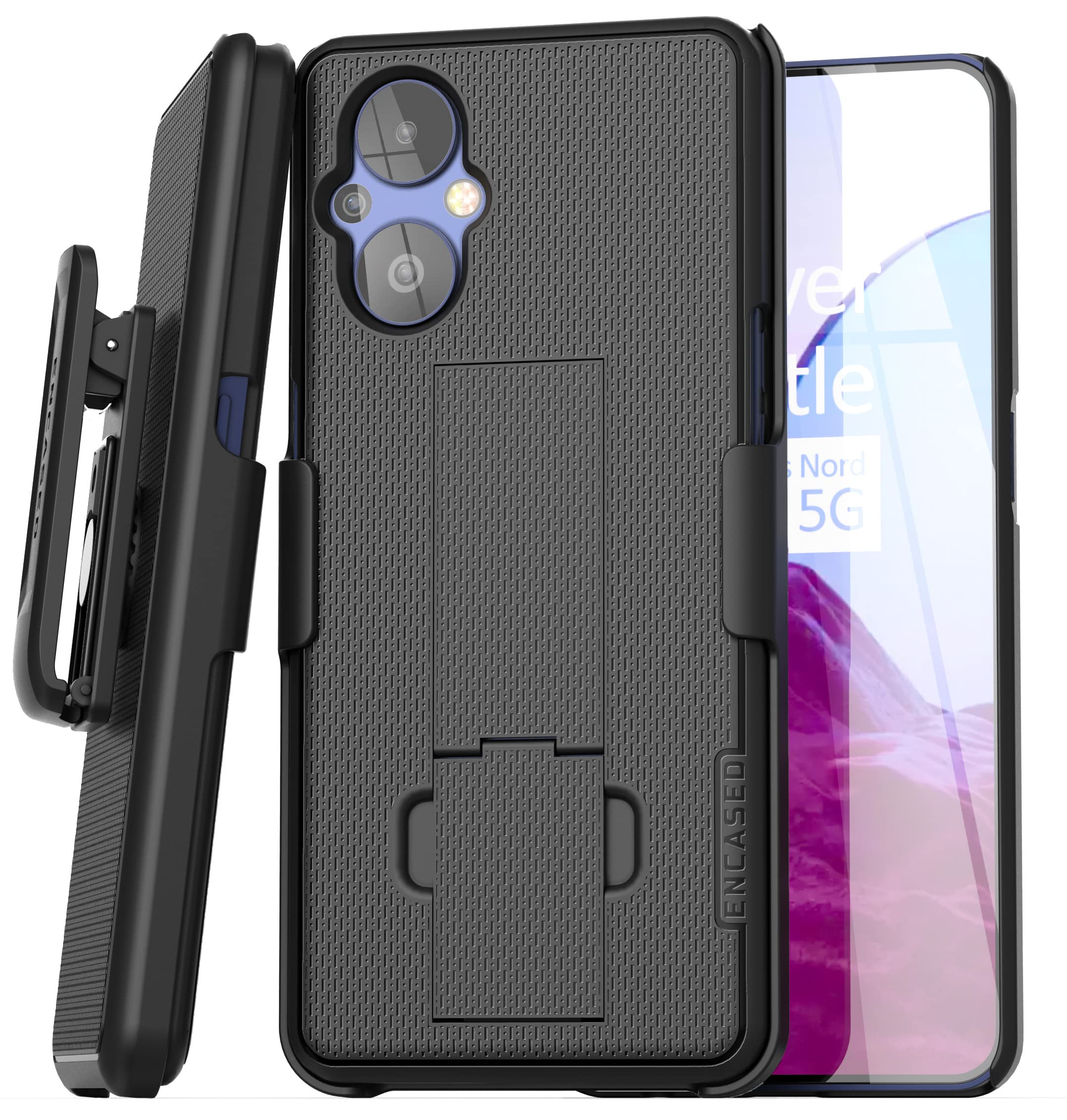 Encased DuraClip Designed for OnePlus Nord N20 5G Belt Case - Slim Phone Cover with Kickstand and Holster Clip (Black)