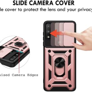 Suyomo for Oneplus Nord N20 5G Case with Tempered Glass Screen Protector [2Pcs],1+ N20 Heavy Duty Case with Camera Cover Ring Holder Stand Shockproof Dual-Layer Protection Phone Case (Rose Gold)