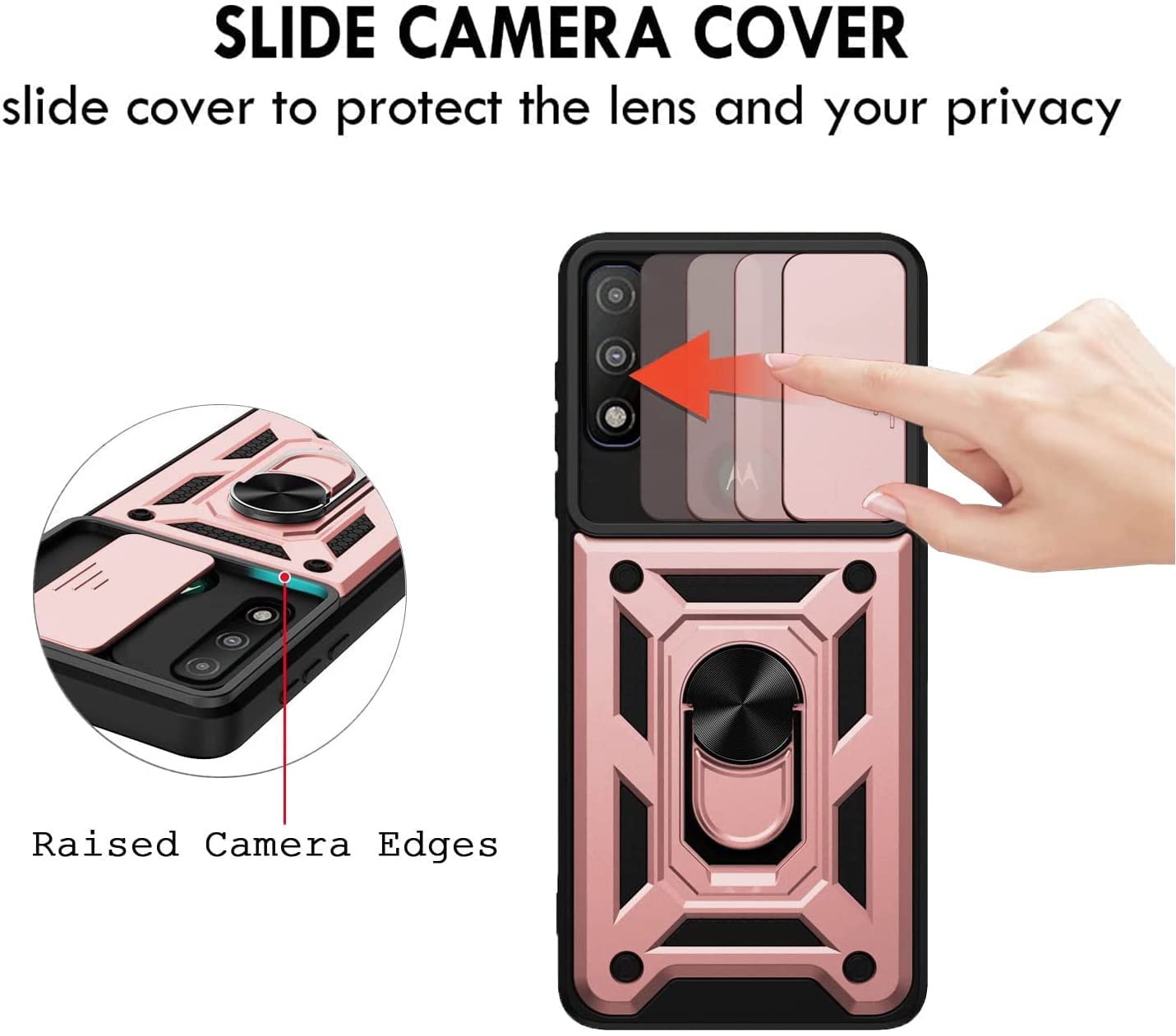 Suyomo for Oneplus Nord N20 5G Case with Tempered Glass Screen Protector [2Pcs],1+ N20 Heavy Duty Case with Camera Cover Ring Holder Stand Shockproof Dual-Layer Protection Phone Case (Rose Gold)